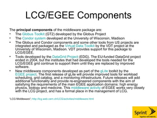 LCG/EGEE Components ,[object Object],[object Object],[object Object],[object Object],[object Object],[object Object],[object Object]