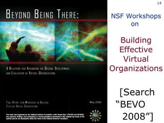 NSF Workshops on  Building Effective Virtual Organizations [Search “BEVO    2008”] 
