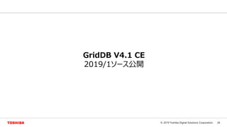 26© 2019 Toshiba Digital Solutions Corporation
GridDB V4.1 CE
2019/1ソース公開
 