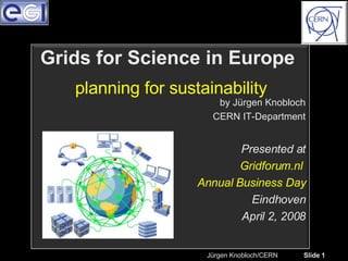 Jürgen Knobloch/CERN  Slide  planning for sustainability Grids for Science in Europe    by Jürgen Knobloch CERN IT-Department Presented at Gridforum.nl  Annual Business Day Eindhoven April 2, 2008 