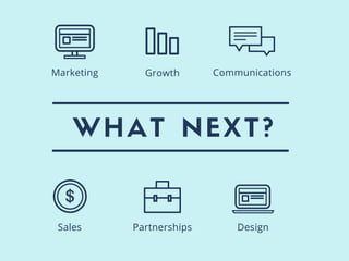 WHAT NEXT?
Sales Partnerships Design
Marketing Growth Communications
 