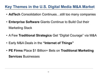 Key Themes in the U.S. Digital Media M&A Market 
• AdTech Consolidation Continues…still too many companies 
• Enterprise S...