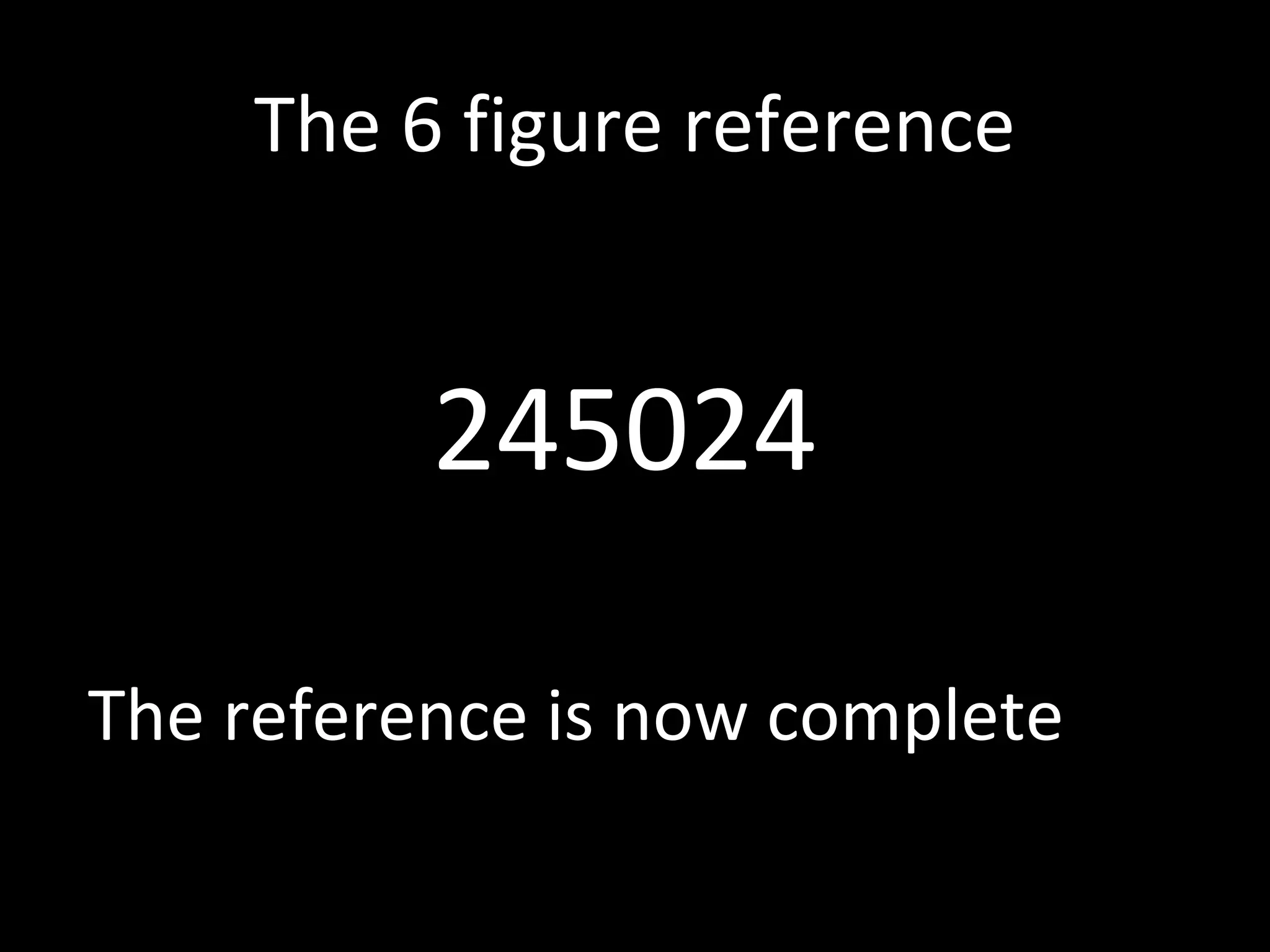 The 6 figure reference
The reference is now complete
245024
 