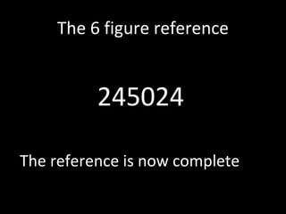 The 6 figure reference
The reference is now complete
245024
 