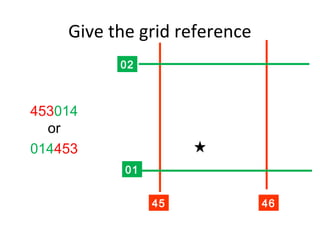 Give the grid reference
453014
or
014453
45 46
02
01
 