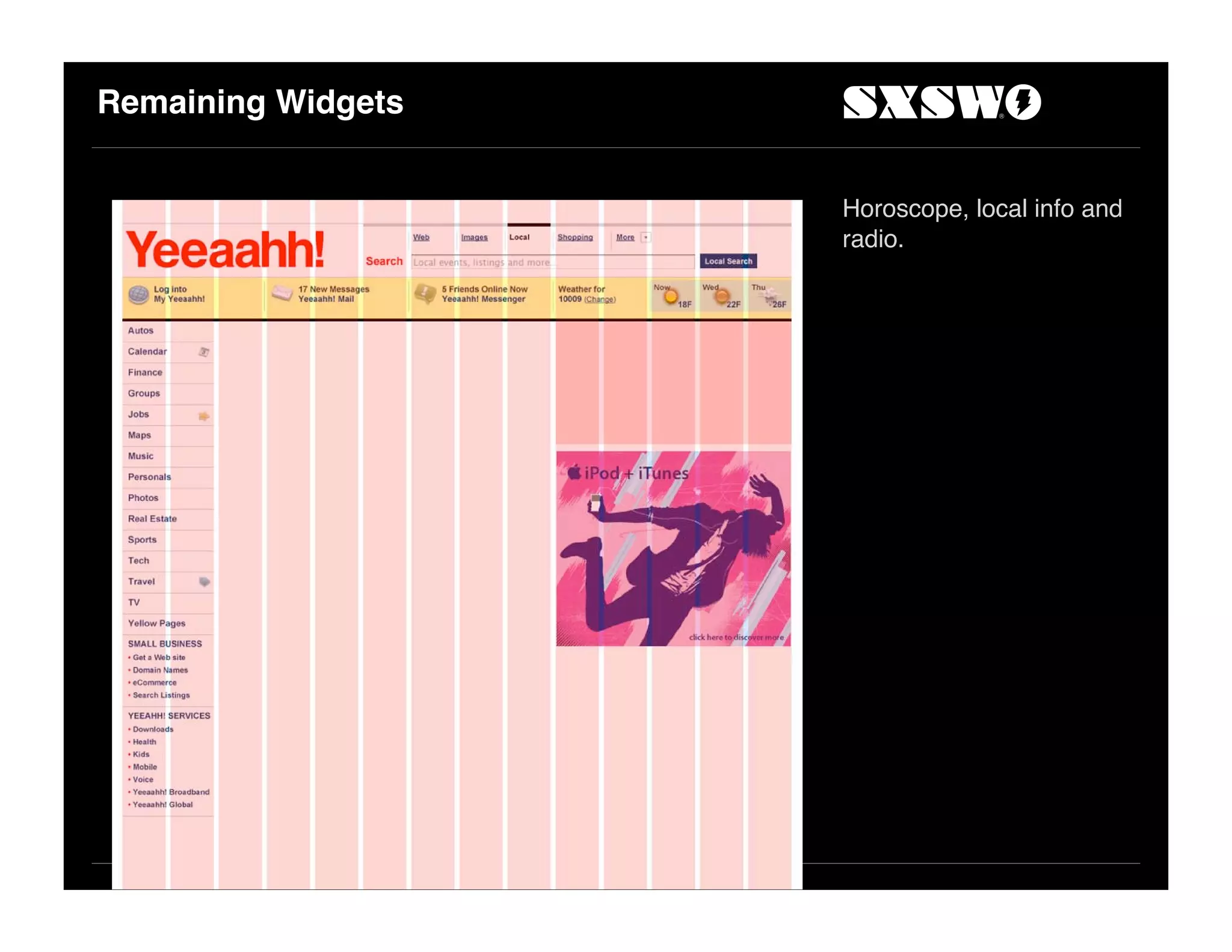 Remaining Widgets
Horoscope, local info and
radio.
 