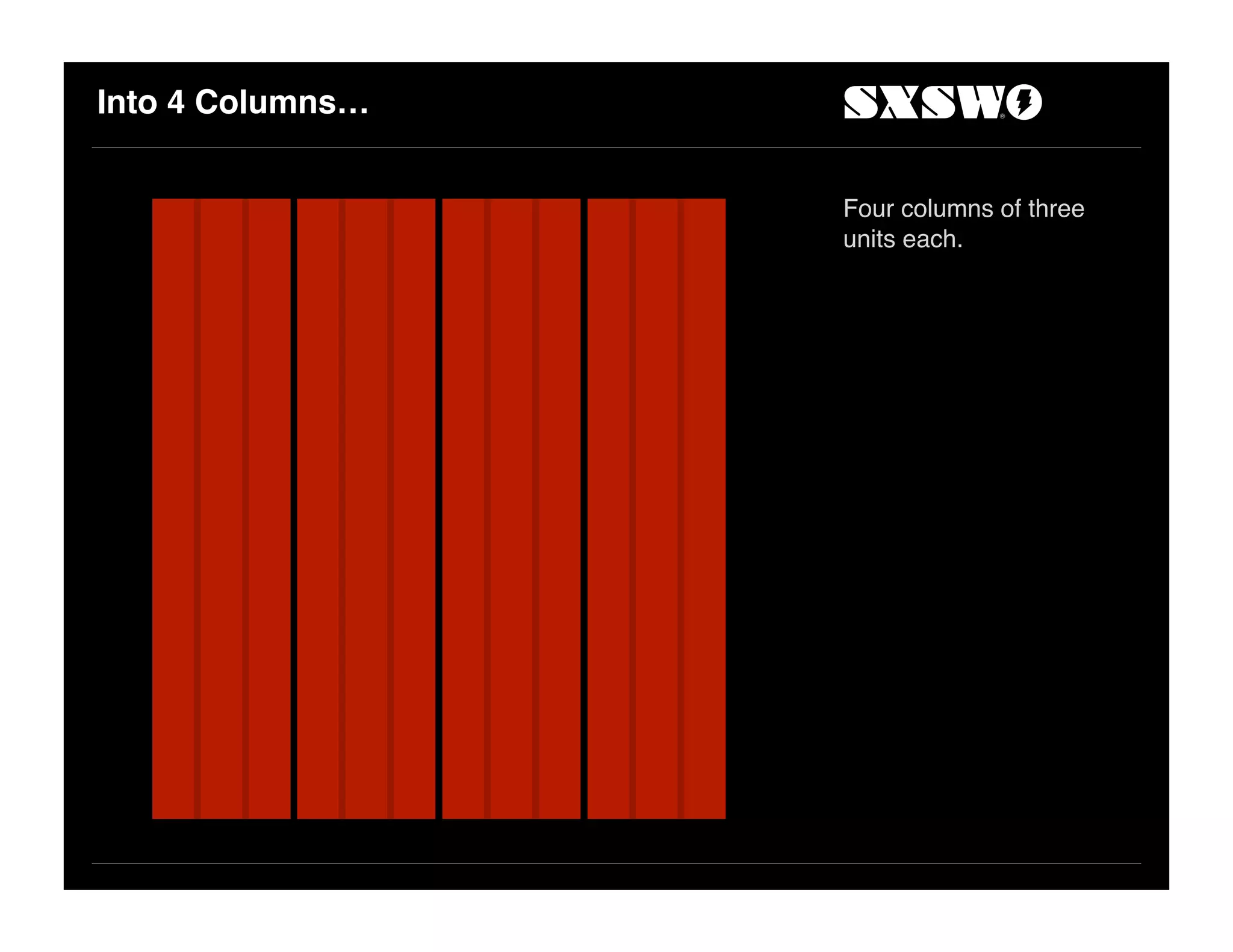 Into 4 Columns…
Four columns of three
units each.
 