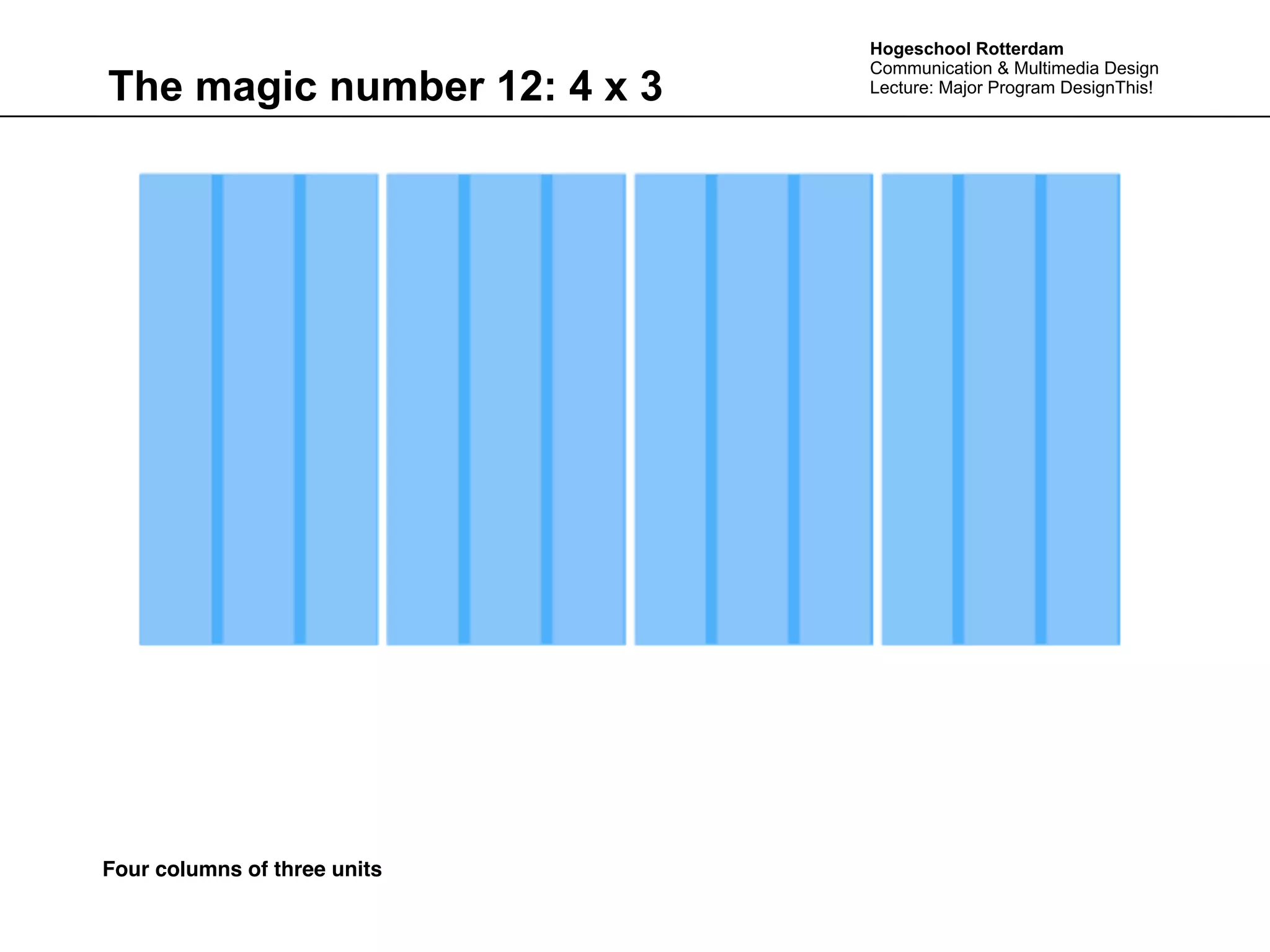 Hogeschool Rotterdam
                              Communication & Multimedia Design
The magic number 12: 4 x 3    Lecture: Major Program DesignThis!




Four columns of three units
 