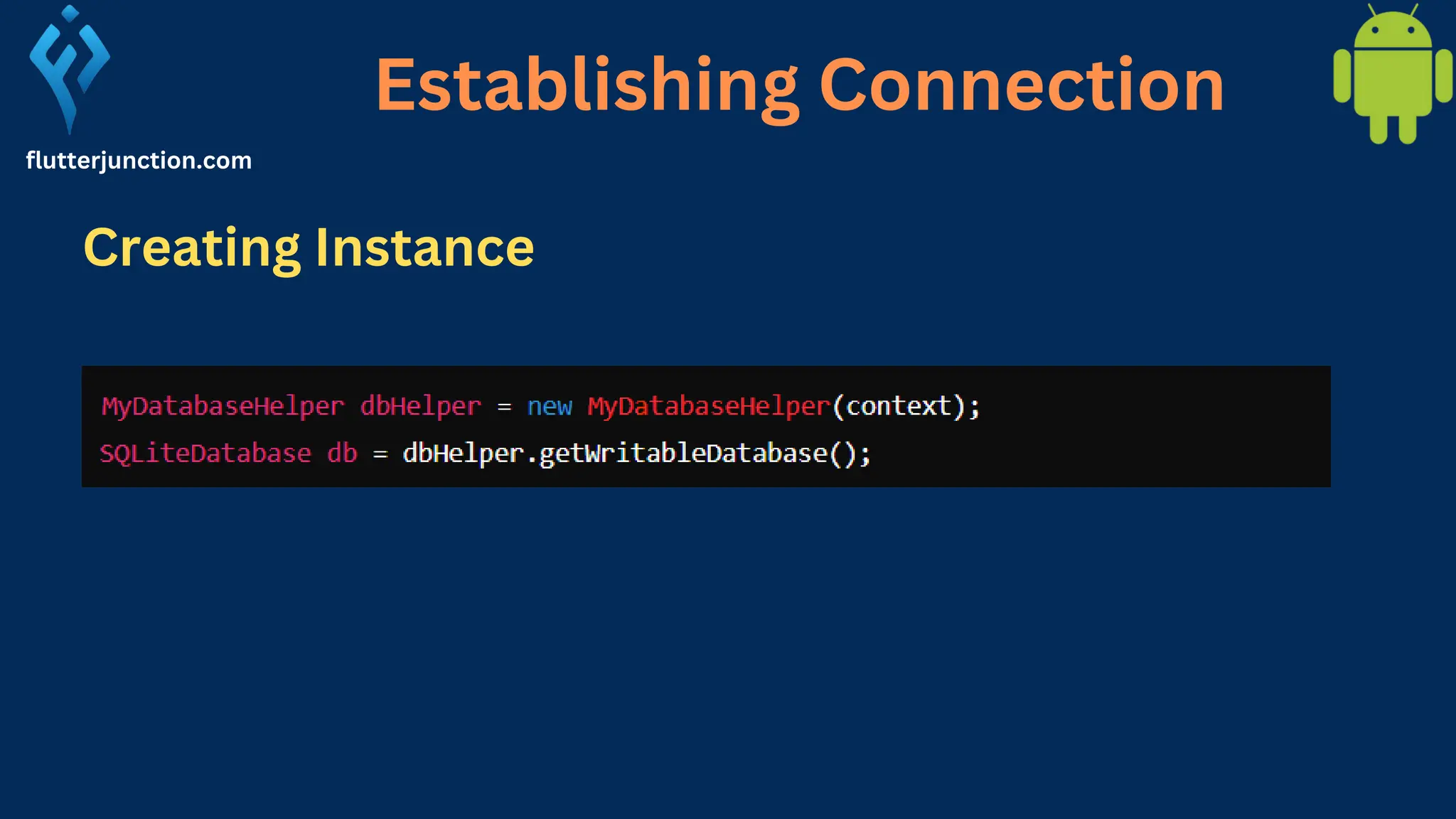 Establishing Connection flutterjunction.com Creating Instance 