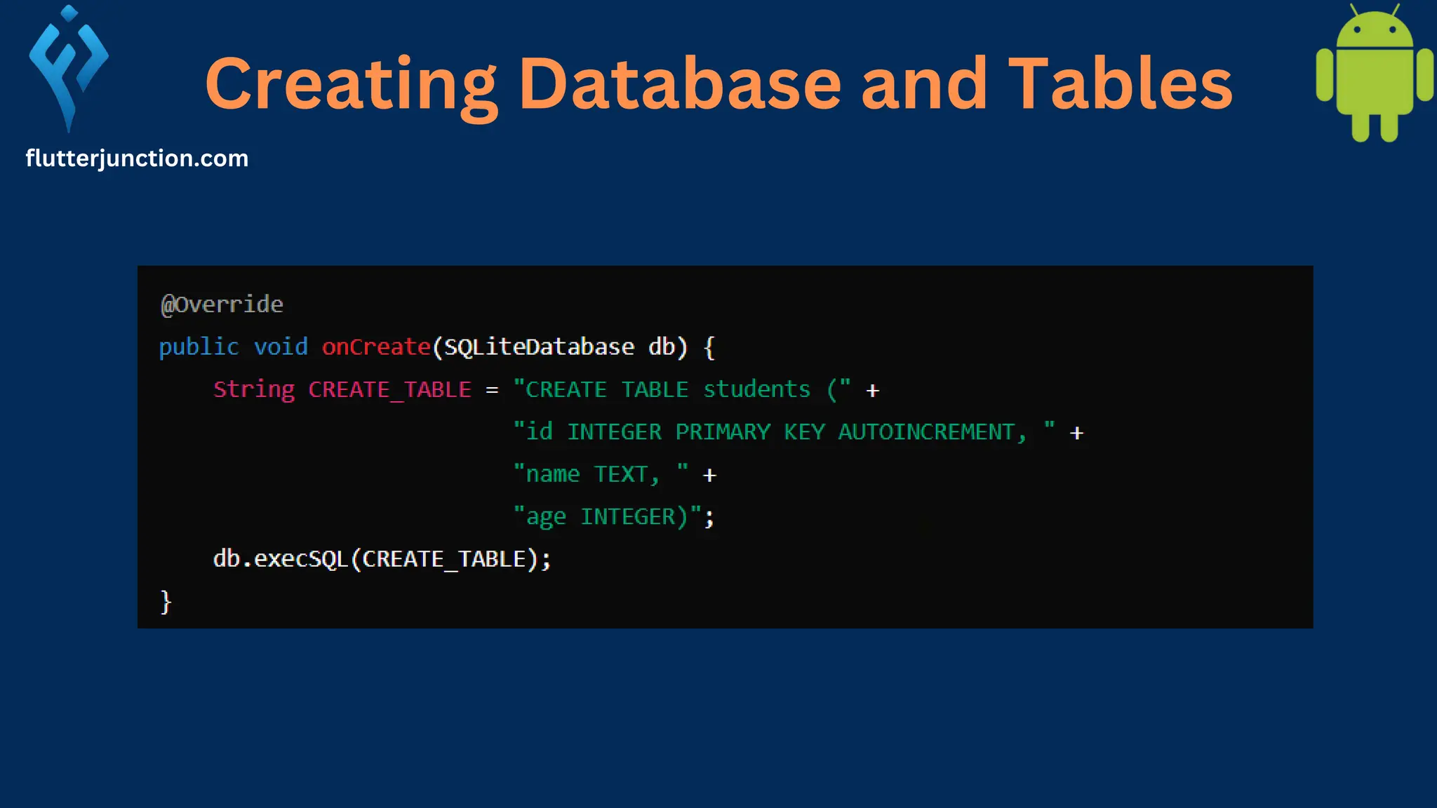 Creating Database and Tables flutterjunction.com 