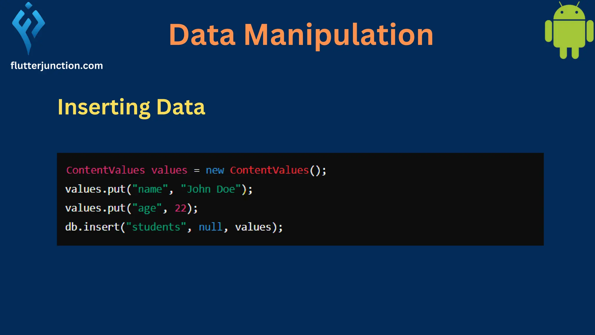 Data Manipulation flutterjunction.com Inserting Data 