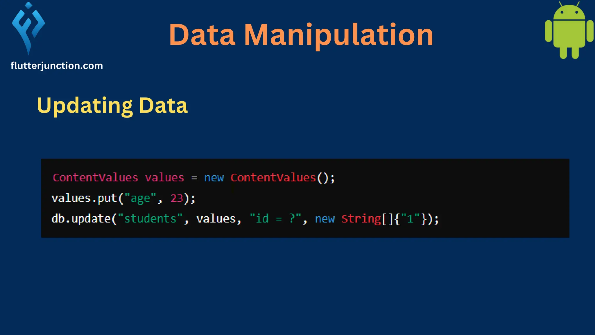 Data Manipulation flutterjunction.com Updating Data 