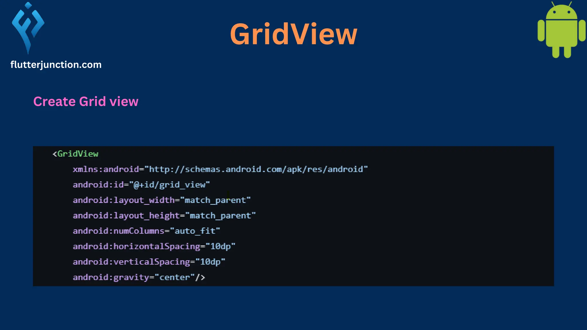 GridView flutterjunction.com Create Grid view 