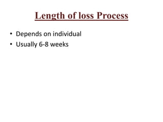 Length of loss Process
• Depends on individual
• Usually 6-8 weeks
 