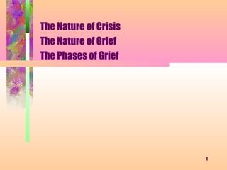 The Nature of Crisis
The Nature of Grief
The Phases of Grief




                       1
 
