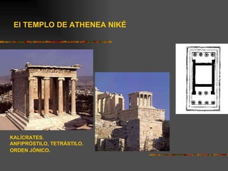 El TEMPLO DE ATHENEA NIKÉ   KALÍCRATES.  ANFIPRÓSTILO, TETRÁSTILO.  ORDEN JÓNICO . 