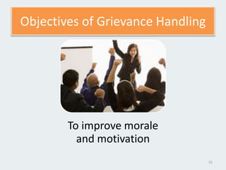 Objectives of Grievance Handling
To improve morale
and motivation
31
 