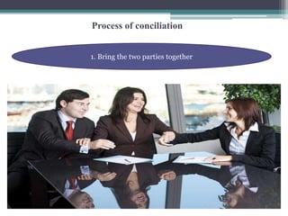 Process of conciliation 
1. Bring the two parties together 
 