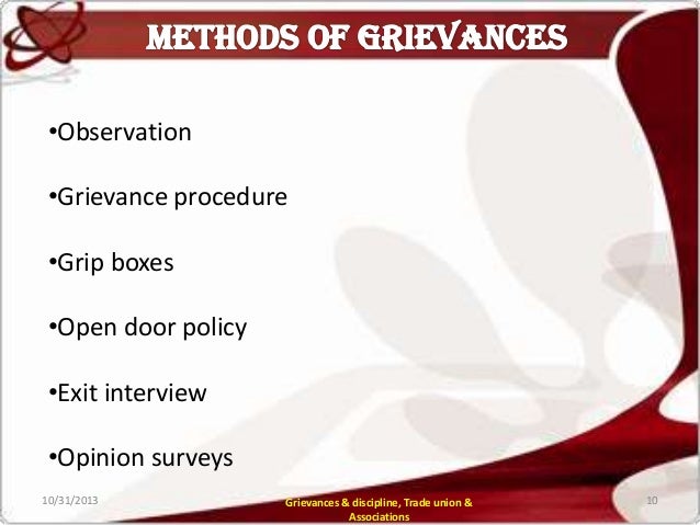 Trade Union Representative >> Grievances & discipline, union & association Trade Union Representative >> Grievances & discipline, union & association