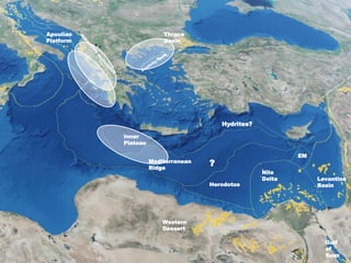 3
Apoulian
Platform
Mediterranean
Ridge
Inner
Plateau
Thrace
Basin
Herodotus
?
Nile
Delta
Western
Dessert
Levantine
Basin
EM
Gulf
of
Suez
Hydrites?
 