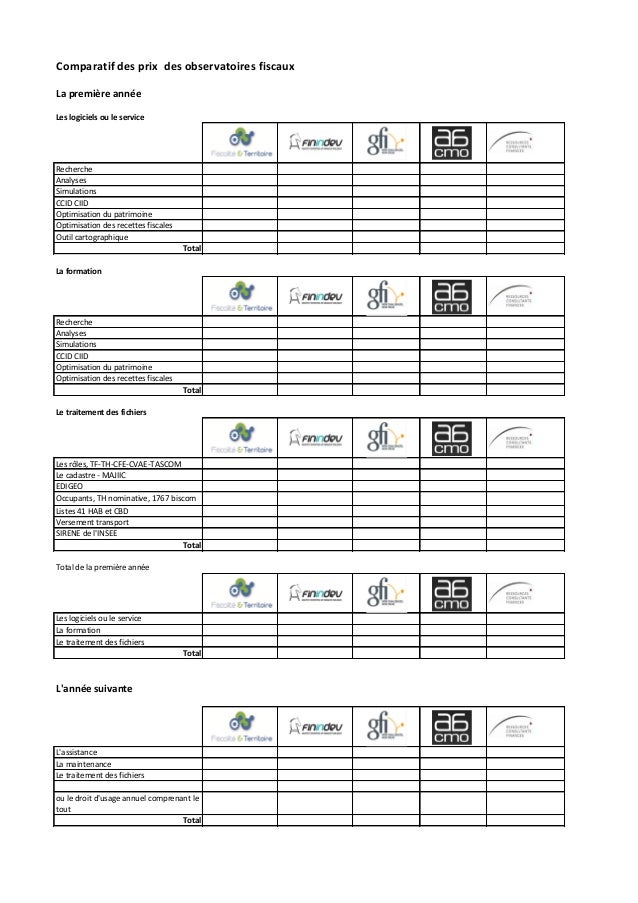 Grille Comparatif grille de comparaison des offres d un observatoire fiscal Grille Comparatif grille de comparaison des offres d un observatoire fiscal