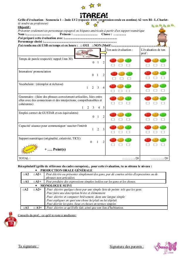 Grille eval tache finale secuencia repaso 2nde Grille eval tache finale secuencia repaso 2nde