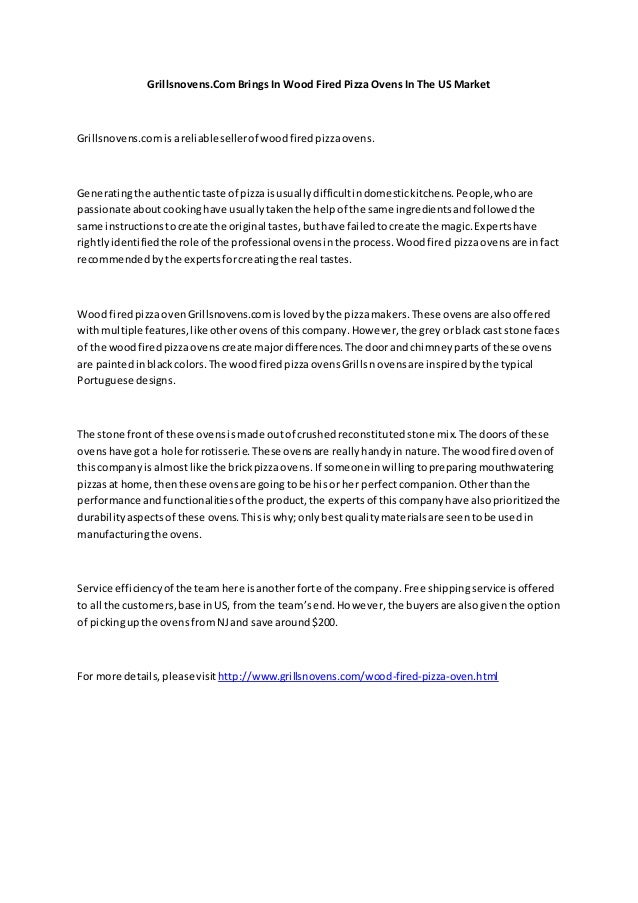 Brings In Wood Fired Pizza Ovens In The US Market