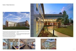 Grimm + Parker Architects




                                                                                                                                         A



    respecting university tradition (founded in 1856) without mimicking    Knight Hall that it attained the campus’s first LEED certification—
    it. Accordingly, among its instructional spaces, faculty offices and   LEED Gold.
    professional outreach centers, clustered around the two-story
                                                                           A: Exterior as viewed at base of site B: Exterior revealing
    Great Hall, are such signature spaces as the News Bubble, a            Great Hall C: Classroom D: News Bubble E: Mezzanine
    multi-media laboratory for media experimentation, Richard Eaton        view of Great Hall
    Broadcast Theater, a 70-seat, state-of-the-art theater, and Studio
    C, an open, production-quality laboratory space. Despite modest                                                                                      B
    initial goals for green design, sustainability was so intrinsic to




                                                                                C                                                                D   E
8                                                                                                                                                            9
 