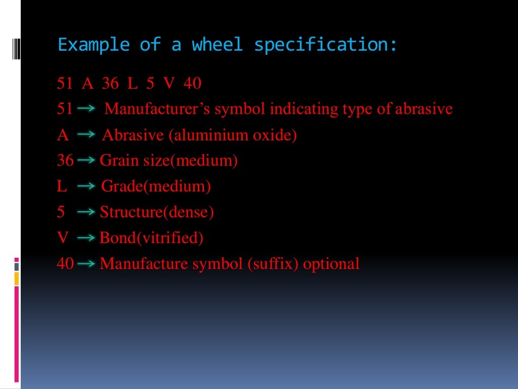 GRINDING WHEEL SPECIFICATIONS