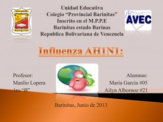 Profesor: Alumnas:
Manlio Lopera María García #05
1ro “B” Ailyn Albornoz #21
Barinitas, Junio de 2013
 