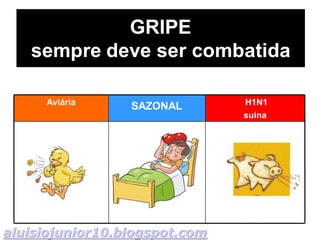 GRIPE
sempre deve ser combatida
Aviária Estacional H1N1
suína
SAZONAL
aluisiojunior10.blogspot.com
 