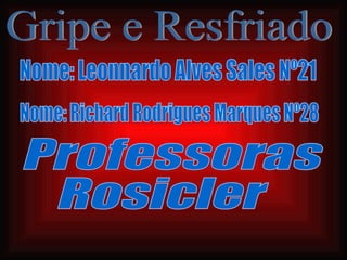 Nome: Leonnardo Alves Sales Nº21 Nome: Richard Rodrigues Marques Nº28 Professoras  Rosicler Gripe e Resfriado 