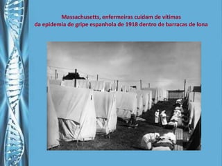 Massachusetts, enfermeiras cuidam de vítimas da epidemia de gripe espanhola de 1918 dentro de barracas de lona