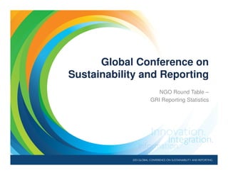 Global Conference on
Sustainability and Reporting
NGO Round Table –
GRI Reporting Statistics
 