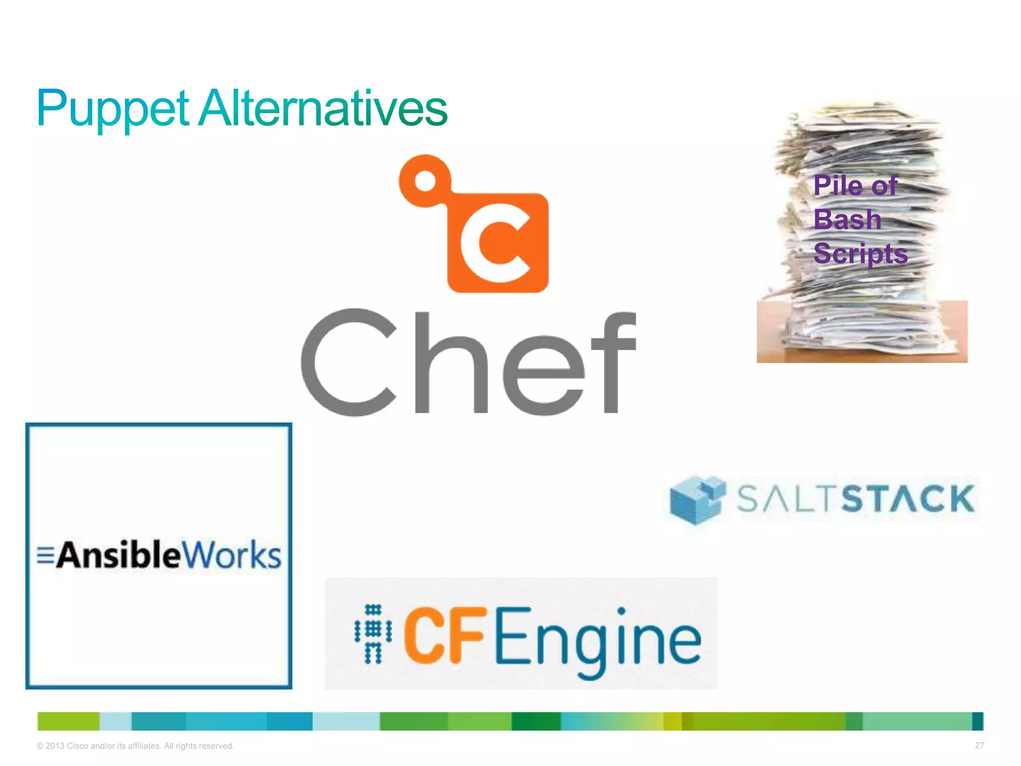 © 2013 Cisco and/or its affiliates. All rights reserved. 27
Pile of
Bash
Scripts
 
