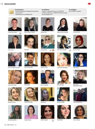 Göknil Devrim ErdoğanMeltem Ekici Halime EvsineSerkan Demirdelen Aynur Semerci Dolaşık
Sinem Genç Gaye Göz Emine GüngörSerap Günak Seda Seher Güngör
Öznur  Özgür Güngören Seyit Ali Güvendir Güleren İnaner Zeliha Sıkık İznebioğlu Ülker Kahya
Leyla Ayşin Kahya Pelin Kantar Merve Karagülle Bahar Karagün Ayşe Gül 
Karataş Demirdelen
Behiye Oral Karcı Müge Konsoloğlu Fahri  Aysel KutluOya Konuk Deniz Köseoğlu
Kemal Özgür Mert Olcay Ormancı Eylem Ovayolu Arzu Özden Azime Özkaya
ORGALEADERS
48  |  LR CAREER  7/2017
Η αναγνώριση:
• Επιλογή ανάμεσα σε διαφορετικά μοντέλα
αυτοκινήτων
• Πρόσκληση στην Ακαδημία OL
Οι επιδόσεις:
6 μήνες 12 γραμμές bonus με 24.000 PW
συνολικό τζίρο ή με 12.000 PW υπόλοιπο τζίρο
με μια γραμμή 21%.
Το εισόδημα:
Έως 45.000 € το χρόνο
 