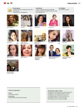 Fatma Koç TursunDerya TemizDeniz SunalıFatma Palabıyık Esra Şahin
Mehmet Emin 
Fatma Yağız
Burcu Yakışır Burcu YazıcıDemet Ülker Ceylan Pınar 
Şaban Serdar Üstün
Mehtap Yücesoy Sibel Yurdagül Alla Volodimirivna
Bogatschuk
Ουκρανία »
Valentina Svyatoslavivna
 Sergiy Ivanjuk
Izerné Járvás Györgyi
Ουγγαρία »
Horváth László 
Horváth Lászlóné
ORGALEADERS
Παρακαλούμε λάβετε υπόψη:
Οι παραπάνω τίτλοι αφορούν το διάστημα από τον
Οκτώβριο του 2016 μέχρι το Μάρτιο του 2017.
Οι καρφίτσες που απεικονίζονται κάτω από
τα ονόματα δείχνουν τους νέους τίτλους που
αποκτήθηκαν μέσα σ' αυτό το διάστημα.
Αυτό ισχύει και για τις επόμενες σελίδες.
Υπόλοιποι Orgaleaders:
Γαλλία
Dounadiya Sambake
Πορτογαλία
Dalia Alexandra S.  Pereira Paulo Pereira
7/2017  LR CAREER  |  49
Οι επιδόσεις:
6 μήνες 12 γραμμές bonus με 24.000 PW
συνολικό τζίρο ή με 12.000 PW υπόλοιπο τζίρο
με μια γραμμή 21%.
Η αναγνώριση:
• Επιλογή ανάμεσα σε διαφορετικά μοντέλα
αυτοκινήτων
• Πρόσκληση στην Ακαδημία OL
Το εισόδημα:
Έως 45.000 € το χρόνο
 