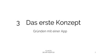 FLYACTS
DIE APP AGENTUR 7
3 Das erste Konzept
Gründen mit einer App
 