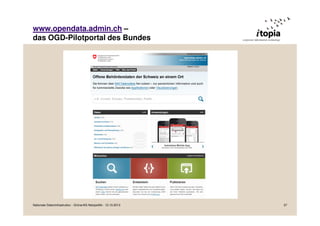 www.opendata.admin.ch –
das OGD-Pilotportal des Bundes

Nationale Dateninfrastruktur - Grüne/AG Netzpolitik - 12.10.2013

27

 