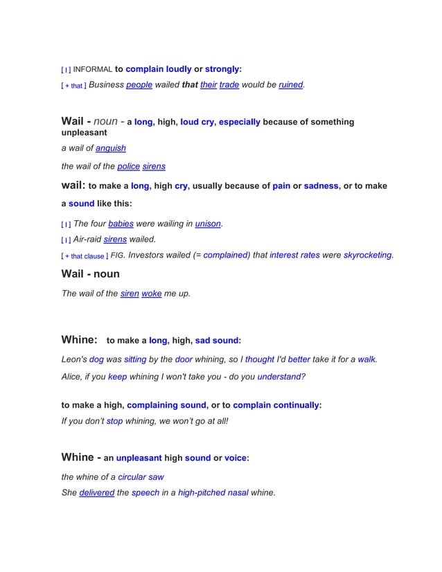 Groan whine roar wail: definition and examples | PDF