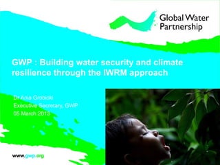 GWP : Building water security and climate
resilience through the IWRM approach

Dr Ania Grobicki
Executive Secretary, GWP
05 March 2013
 