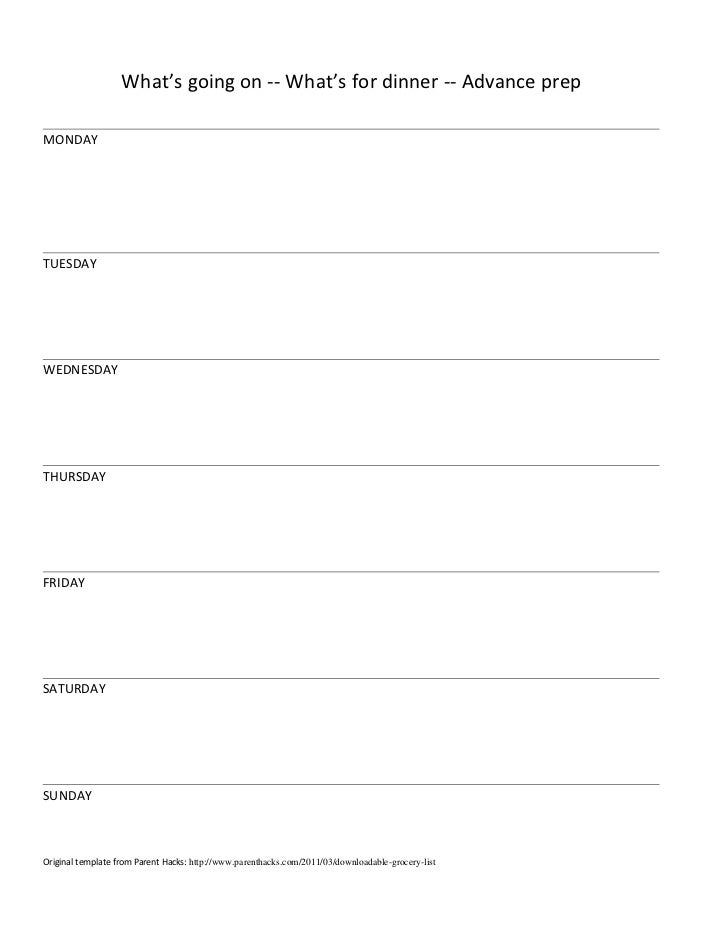 dinner menu planning template