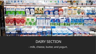 DAIRY SECTION
- milk, cheese, butter, and yogurt.
Click icon to add picture
 