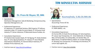 TIM KONSULTAN ASOSIASI
Dr. Frans M. Royan, SE, MM.
• Specialization:
Distribution Management, Sales & Marketing, Entrepren...
