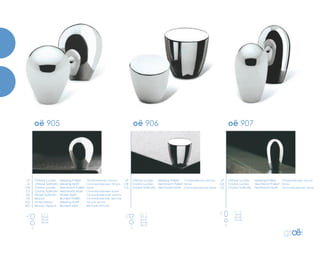 oë 905 oë 907
x
y
X | Y
20 x 25
24 x 24
28 x 35
x
y
X | Y
15 x 26
20 x 32
25 x 36
x
y
X | Y
15 x 16
20 x 21
25 x 26
24 x 31
oë 906
Ottone Lucido
Ottone Satinato
Cromo Lucido
Cromo Satinato
Nickel Satinato
Bronzo
Invecchiato
Bronzo Opaco
Полированная латунь
Сатинированная латунь
Хром
Сатинированная Хром
Сатинированный никель
Сатинированная бронза
Латунь антик
Матовая бронза
Messing Poliert
Messing Matt
Verchromt Poliert
Verchromt Matt
Nickel Matt
Bruniert Poliert
Messing Antik
Bruniert Matt
LP
LS
CR
CS
NS
FU
AQ
BO
LP
CR
CS
LP
CR
CS
Ottone Lucido
Cromo Lucido
Cromo Satinato
Полированная латунь
Хром
Сатинированная Хром
Messing Poliert
Verchromt Poliert
Verchromt Matt
Ottone Lucido
Cromo Lucido
Cromo Satinato
Полированная латунь
Хром
Сатинированная Хром
Messing Poliert
Verchromt Poliert
Verchromt Matt
 