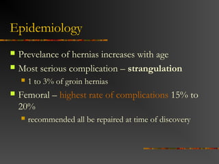 28
History
 1st
century: Surgical treatment
 15th
century: Castration with wound cauterization or
hernia sac debridement with secondary healing
 Early 18th
century: Sir Astley Cooper:
recommended truss > surgery, only in
strangulation
 