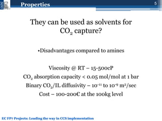 Novel IOnic LIquid and supported ionic liquid solvents for reversible ...