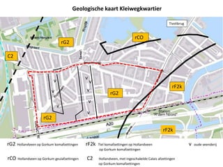 Geologische kaart Kleiwegkwartier
rCO
rG2
rG2
rG2
rF2k
rF2k
C2
rG2 Hollandveen op Gorkum komafzettingen rF2k Tiel komafzettingen op Hollandveen v oude veenderij
op Gorkum komafzettingen
rCO Hollandveen op Gorkum geulafzettingen C2 Hollandveen, met ingeschakelde Calais afzettingen
op Gorkum komafzettingen
Tivolibrug
v
v
v
v
v
v
v
v
 