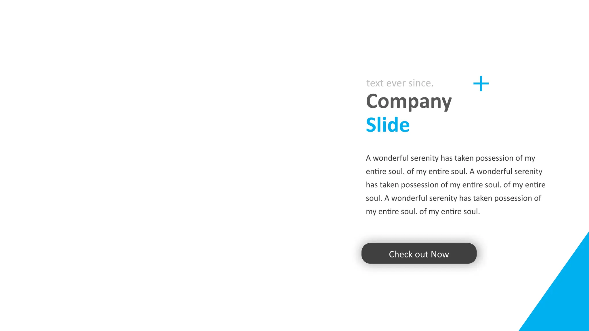 About Us.
Company
Slide
text ever since.
A wonderful serenity has taken possession of my
entire soul. of my entire soul. A wonderful serenity
has taken possession of my entire soul. of my entire
soul. A wonderful serenity has taken possession of
my entire soul. of my entire soul.
Check out Now
 