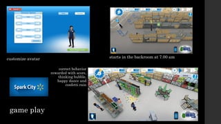 starts in the backroom at 7.00 am
game play
correct behavior
rewarded with score,
thinking bubble,
happy dance and
confetti rain
customize avatar
 